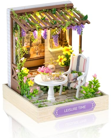 Cuteefun DIY Miniatur Haus Puppenhaus, Mini Puppenhaus mit LED, Holzhandwerk für Erwachsene Teenager zum Bauen, Geburtstag (Freizeit)
