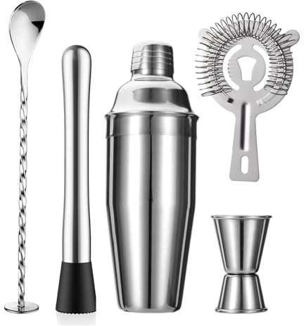 ZPUFAW Set da 5 pezzi shaker per cocktail shaker colino jigger cucchiaio pestello kit barista in acciaio inox set da bar regalo di inaugurazione della casa