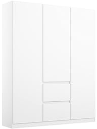 Rauch Möbel Nidda, Drehtürenschrank mit 2 Schubkästen, Kleiderschrank weiß, Kleiderschränke, Garderobe, Schrank, 3-türig, grifflos mit Push-to-Open-Funktion, Farbe Alpinweiß, 136x197x54cm