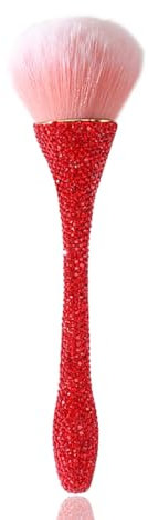 WOKOTO 1pcs Red Rhinestone Nail Dust Brushes For Acrylic Nails Powder Remover Brushes Loose Face Cosmetics Blending Liquid Foundation Powder Make Up Brushes Nail Trimming Cleaning Tools