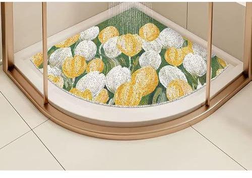 MYIESAXL Tappetino da Doccia angolare, Tappeto da Bagno in luffa, Tappeto Curvo Antiscivolo per Doccia Interna, tappetini da Bagno con Scarico, Tappetino da Bagno Lavabile (70x70 cm)