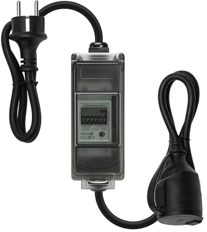 HDB-02 Mobiler Digitaler Stromzähler, Briidea 230V Das Mobile Outdoor KWH Messgerät, IP65-Wasserdichtigkeit, Geeicht und mit Reset-Funktion, Gummischlauchkabel, für Wohnmobile, Elektrofahrzeuge