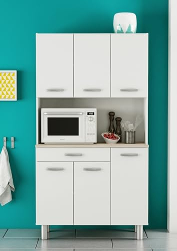 möbelando Küchenbuffet >Pasta< in Matt weiß - 101x185,3x42,3cm (BxHxT)