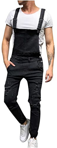2024 Salopette da Uomo in Denim Pantaloni da Lavoro Estivi Taglie Forti Casual Salopette Uomo Jeans Slim Fit Tinta Unita Moda Jumpsuit Streetwear Sportivo Leggero Traspiranti Confortevole Jogging