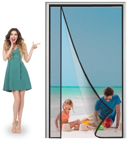 Caravan Magnetic Screen Door 80x210cm Retractable Mesh with Self Sealing Magnets, Reinforced Screen Curtain Keep Fly Bug Out Black