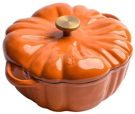 Forno olandese in ghisa, pentola da cucina a forma di zucca con coperchio e manici, pentola antiaderente for stufato, pentola for zuppa, pentole smaltate for Halloween, pentola a cottura lenta for zup