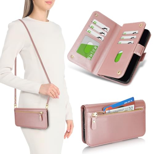 SailorTech for iPhone 11 Phone Case with Card Holder for Women, iPhone 11 Wallet Case Crossbody with Credit Card Slots Flip Case Zipper Shockproof Case for Men-Rose Gold