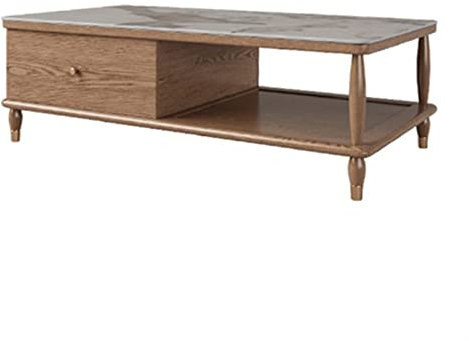 Couchtisch 53,5-Zoll-Couchtisch mit Highlights Schieferplatte, moderner Cocktailtisch im einfachen Stil mit Schublade, offenes Aufbewahrungsregal for Zuhause, Büro, Wohnzimmer Beistelltisch