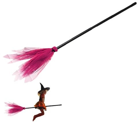 Halloween Witch Broom, Witch Broom Removable Cosplay Broom Props Witches broomsticks Kids Halloween Witch Broom Stick for Masquerade Show Dance Dress Up Party Decoration(Hot Pink)