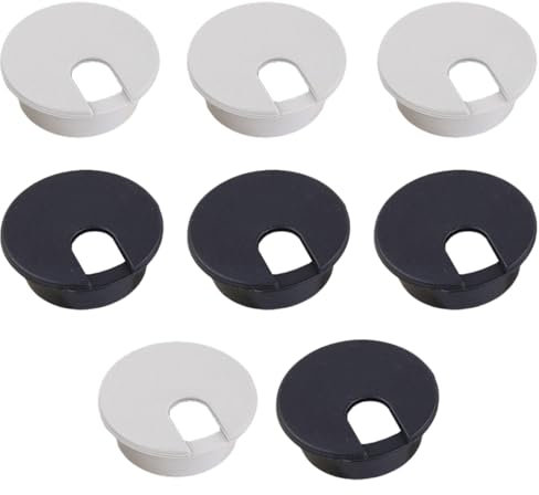 WeddHuis 8 Piezas Pasacables de Plástico para Escritorio Tubería Redonda para Cables Pasacables para Mesa Canaleta para Cables para Insertar Canal de Cable Pasacable (Ø 35 mm) (blanco + negro)