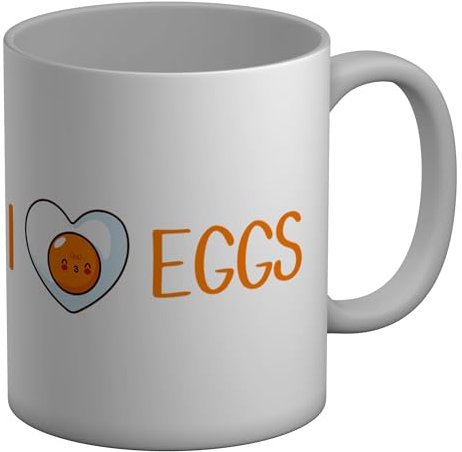 Shopagift I Love Eggs Mug Foodie Poached Omellete Fried Scrambled White 11oz Large Ceramic Cup