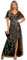 Ever-Pretty Women's Maxi Evening Dresses Sequin Embroidered Double V Prom Dress with Ruffles Sleeve Bridesmaid High-Low Dress Black Gold 18UK