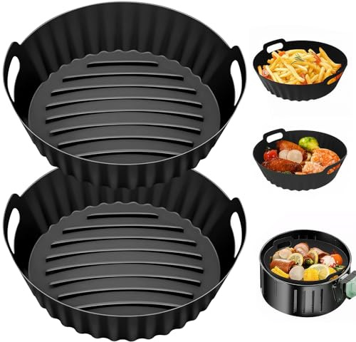 Sexyhot 2 Pièces Moule Silicone Air Fryer, Rond Plat Silicone Air Fryer, Accessoires Air Fryer, Amélioré épaississement, Pour Friteuse à Air, Idéal pour La Cuisine(20.5x17.5x5cm)