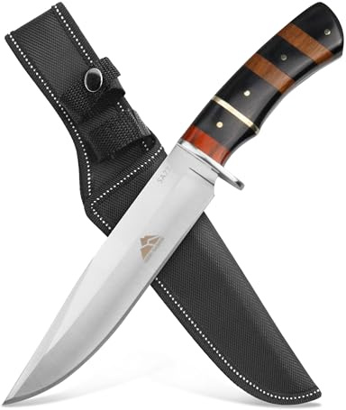by GER-SABER Jagdmesser festehende Drop-Point-Klinge inkl. Gürtelholster 31cm Einhandmesser - Outdoor Messer für jedes Abenteuer, Survival Bowiemesser für Camping, Jagd, Wandern und mehr (SA77)