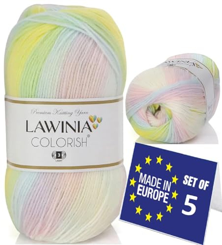COLORISH Rainbow Yarn DK, Rainbow Wool for Knitting, Variegated Yarn DK | Pack of 5 Each 100g - 350m 100% Acrylic DK Knitting Yarn, Multicoloured Wool, Ombre