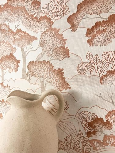 Newroom Vliestapete Braun Bäume Wald Terrakotta Tapete Wohnzimmer | Naturmotiv matt mit textiler Gewebestruktur, Sträucher Blätter, Mustertapete Landhaus Boho, Wandtapete Schlafzimmer