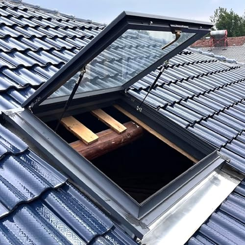 Outdoor House Rooftop Skylight Cover with Glass, Aluminum Alloy Roof Frame Maintenance Hatch, Sun Room Ventilation Lighting Window, Basement Window Hatch Lid, Rainproof Attic Exhaust Vent.