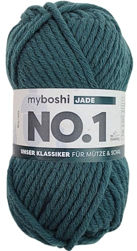 myboshi No.1 Wolle zum Häkeln und Stricken, Schnellstrickgarn, langlebige Mützenwolle, Strickwolle, Häkelwolle, mulesing-frei, 50g, Ll 55m Grün (Jade), 1 Knäuel