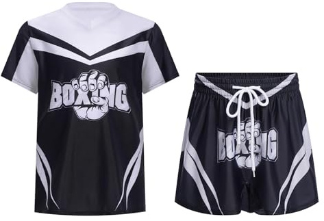 JIZYO Trainingsanzug Kinder Boxen Jungen Mädchen Zusammen Boxen Muay Thai Short Kurze Hose und T-shirt Outfit Mma Kickboxen Sportbekleidung