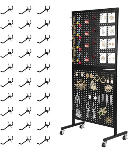 JAOGAUS Lochwand Präsentationsständer mit 30 Haken, Lochwand Display mit Rollen, Lochwand Präsentationsständer, Stehendes Lochwand Display für Einzelhandelsgeschäfte