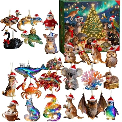 Calendari animali con conto alla rovescia di Natale: scatola 'Avvento 24 giorni, simpatico kit di giocattoli per animali domestici, collezione di natalizi | calendario festivo, regalo per