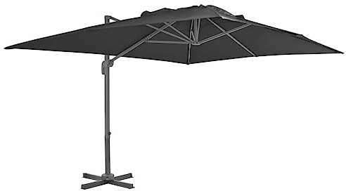 Parasol déporté 4 x 3 m - Noir - Mât en aluminium revêtu par pulvérisation - Tissu revêtu de polyamide - Pour jardin, terrasse, extérieur, protection solaire, anti-UV - Parasol suspendu stable
