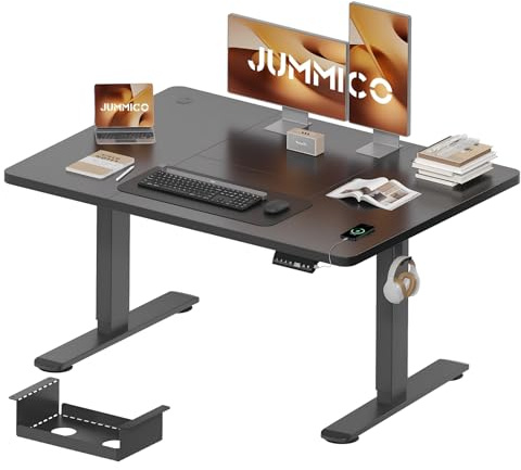 JUMMICO Höhenverstellbarer Schreibtisch 120 x 70 cm mit Kabelwanne, Höhenverstellbar Elektrisch Stehpult mit USB-Buchse, Computertisch, Ergonomischer Steh-Sitz Tisch, Bürotisch, Schwarz
