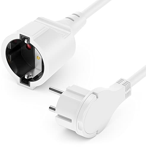 deleyCON 7,5m Câble d'alimentation Rallonge avec Fiche Plate Contact de Protection Électricité Câble Renouvellement 3680W Ménage Bureau Multimédia Blanc