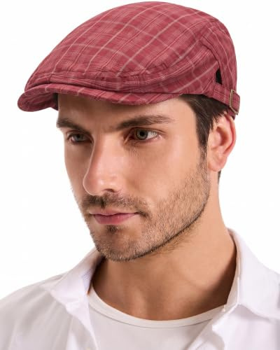 ZLYC Herren Sommer Ivy Schirmmützen Ballonmütze Flatcap Schiebermütze | Klassische Schiebermütze,Karierte Retro Flat Cap,leichte atmungsaktive Cabbie Mütze für Frühling Sommer Herbst