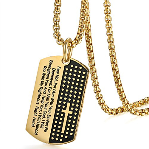 Flongo Herren Kette Anhänger, Edelstahl Halskette Kette Gold Schwarz Englisch Bibel Kreuz Kruzifix Dog Tag Rosenkranz Kette Männer Schmuck Herren Accessoires