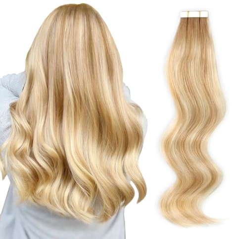 ABH AMAZINGBEAUTY HAIR Tape In Extensions 50cm Highlight #R8-12/60 50g | Remy Echthaar, Skin Weft, Ombre Rooted, 20 Stück, Nahtlos, Unsichtbar, Wiederverwendbar, Haarverlängerung, No Shedding