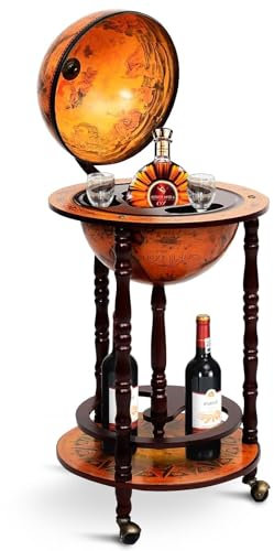 COSTWAY Bar Globe Terrestre Vintage, Mappemonde en Bois d'Eucalyptus, Porte-Bouteilles 16e Siècle, Ajout Une Décoration Rustique pour Votre Maison