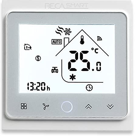 BecaSmart Series 002 Termostato WiFi de Cuatro Tubos para Fan Coil de Aire Acondicionado,Función Memoria Compatible con Echo, Google Home, Alexa(Blanco)
