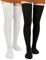 Moon Wood 2 Paar Overknees Strümpfe Damen Extra Lange Thigh High Socks Soft Warme Überkniestrümpfe Damen Baumwolle Strick Oberschenkelsocken Schwarz & Weiß