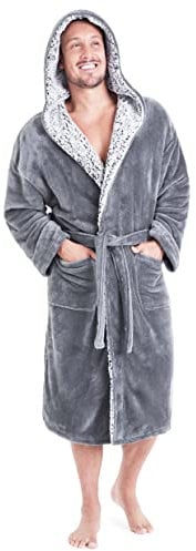 CityComfort Accappatoio Uomo con Cappuccio, Vestaglia in Pile Morbido, Abbigliamento Uomo per Adulti, Ragazzi (L, Grigio)