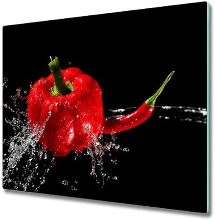 Tulup Planche À Découper - 80x52cm - Protection Plaque Induction Cuisson Tapis de Découpe Verre Trempé - Poivrons Rouges