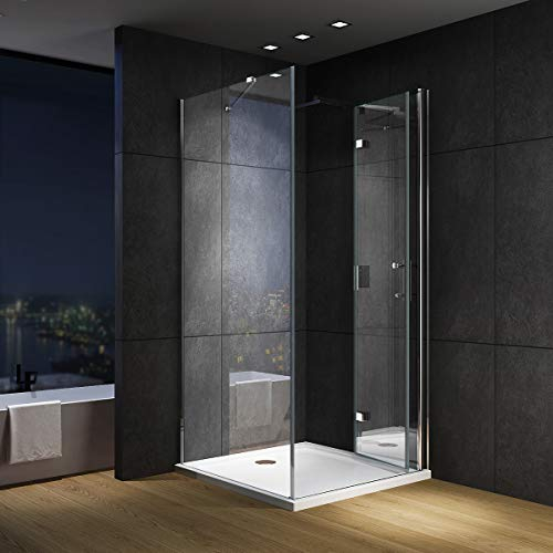 IMPTS Duschkabine 120 x 90 cm Eckeinstieg falttür Duschtür 180º faltbar Klappbar 6mm NANO Glas Duschwand Duschabtrennung 195cm Höhe,OHNE Duschwanne