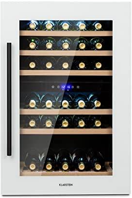 Klarstein Cave a Vin Encastrable, Caves à Vin de 132L avec une Porte en Verre, Cave a Vins à Double Zone, Bar Intérieur/Extérieur, Frigo Vin, Cave a Vin de Vieillissement, Cave à Vin 41 Bouteilles