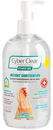 CYBER CLEAN Professional Power Gel Hand Sanitizer 500ml - Desinfektionsgel für Hände, 73% Ethanol, wirksam und sanft mit Aloe Vera Öl, Desinfektionsmittel eliminiert 99,99% Bakterien, Hefen und Viren
