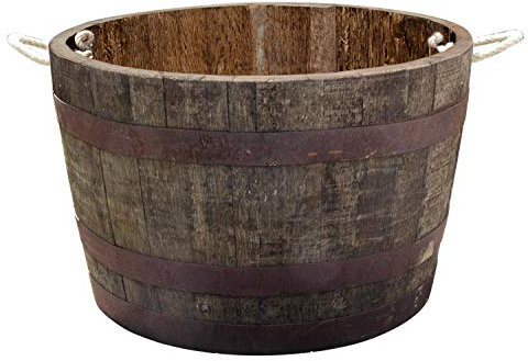 Temesso Demi-tonneau, Pot de Fleur Original d'un Baril à Whisky (Nature avec poignées)