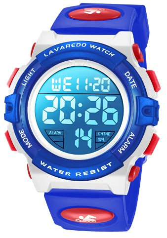 Ben Nevis Children's Boys Teenagers Digital Outdoor Sport Multifunction Waterproof LED Light Alarm Calendar Date Watch with Silicone Band, 23-bluewhite, Strap