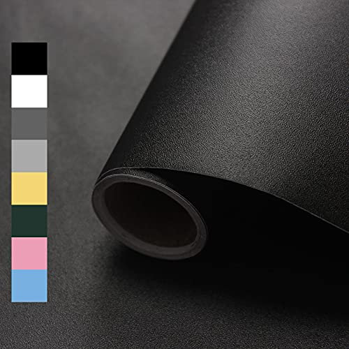 WADILE Peel and Stick Wallpaper, 40cm X 5m Solid Color Contact Paper Waterproof, Vinyl Colored Wallpaper Self Adhesive, Textured Wallpaper, Black