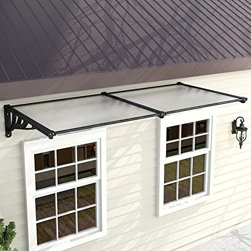 The Fellie Door Canopy Awning Window Door Canopies Outdoor Rain Shelter Cover with Polycarbonate Board for UV Water Rain Resist, Black(190 x 90cm)
