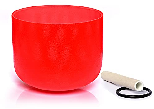 TERRITORY C Note Root Chakra Red Colored Quartz Frosted Crystal Singing Bowl 8 inch