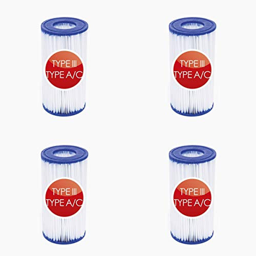 Lot de 4 cartouches de filtre de piscine de type A/C de type III - Filtres de piscine faciles à nettoyer - Pour Intex 29000E/59900E et Bestway 58012