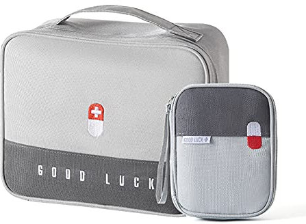 papasgix Medikament Tasche Medizinbox Große Kapazität Ablageboxen Home Tragbare Aufbewahrungsbox wasserdichte Kulturbeutel Waschtasche Reise Toilettentasche (Grau Groß+Klein)