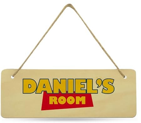 Print Maniacs Door Wall Hanging Personalised Bedroom Sign Kids Child Children's Room Home Dinosaur Trucks Decoration Gift Own Name (Toy Story)