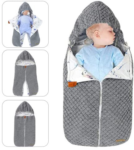 LAWKUL Kinderwagen Decke Neugeborene Wickeldecke Schlafsack Wolle Kinderwagendecke Winter Dick Fleece Schlafsäcke für 0-6 Monate Jungen Mädchen Grau