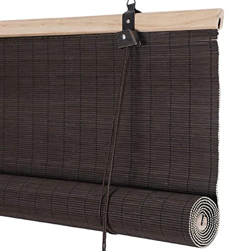 YUJIANHUAA Roller blind Natural Bamboo, Roman Roller Shades,Gazebo Patio White Bamboo Roll up Window Blind with Hooks,for Windows Garden Sunshade,Customizable,black (W60xH180cm/24x71in)
