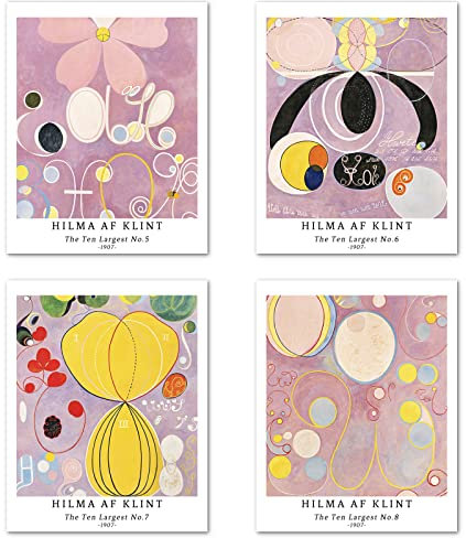 Kunstdruck Ungerahmt Abstrakt Geometrische Bilder Set von 4, Poster Größe: 20x25 cm Premium Kunstpapier Wanddeko Moderne Druck Fotoalbum Muttertag Geschenk Passenden Home Deko Hilma AF Klint Picture